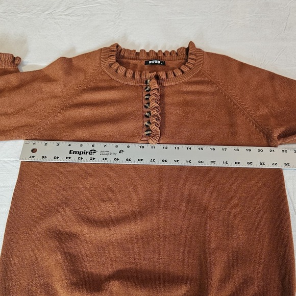 BTFBM Sweater Women's‎ XL Orange/Rust Ruffle Button Henley - Picture 7 of 8